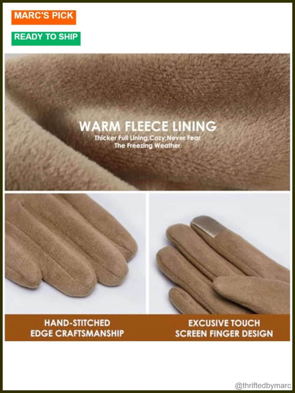 Suede Fleece Lined Touch Screen Winter Gloves